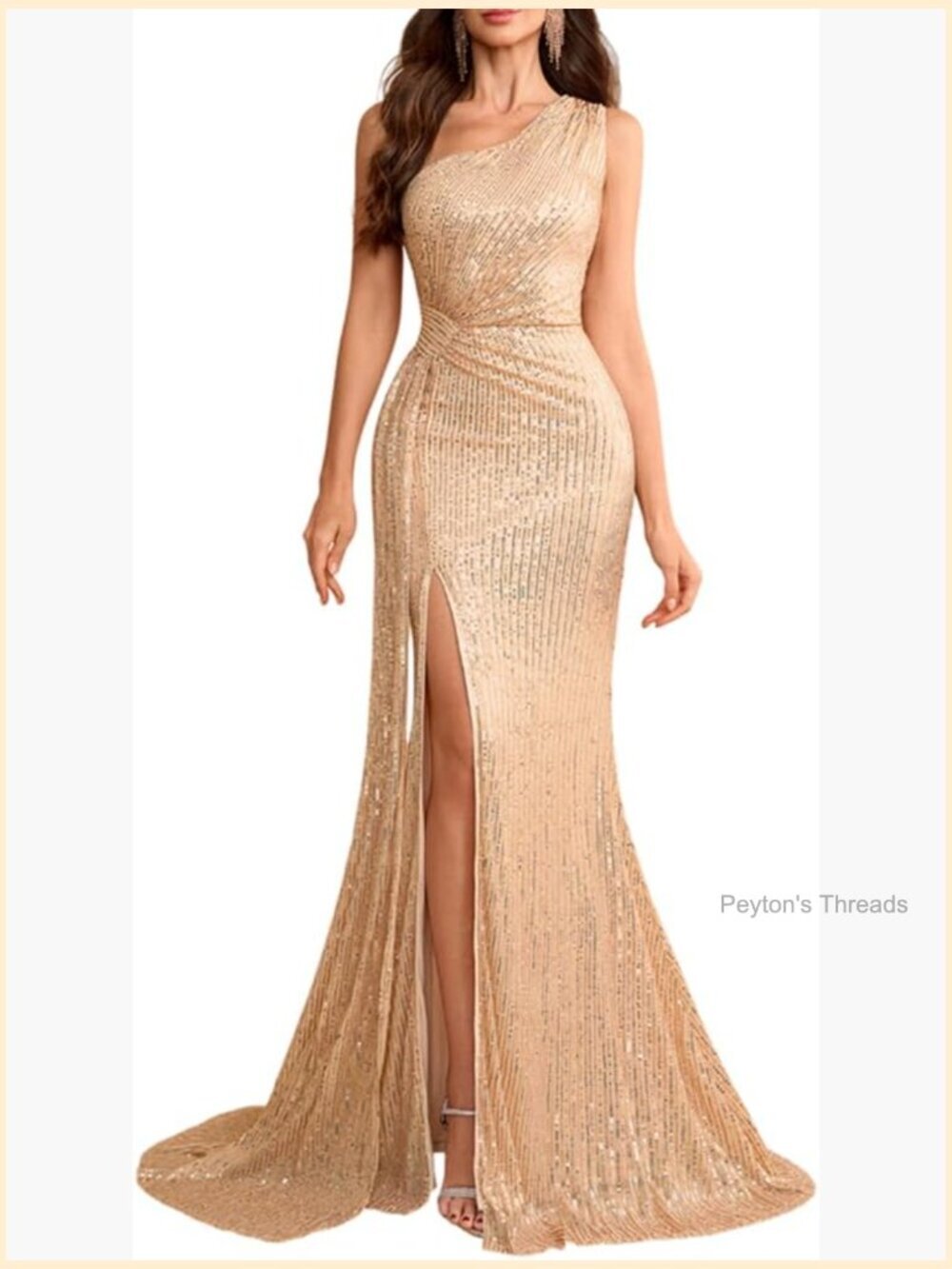 One Shoulder Sequin Maxi Prom Dress with Slit